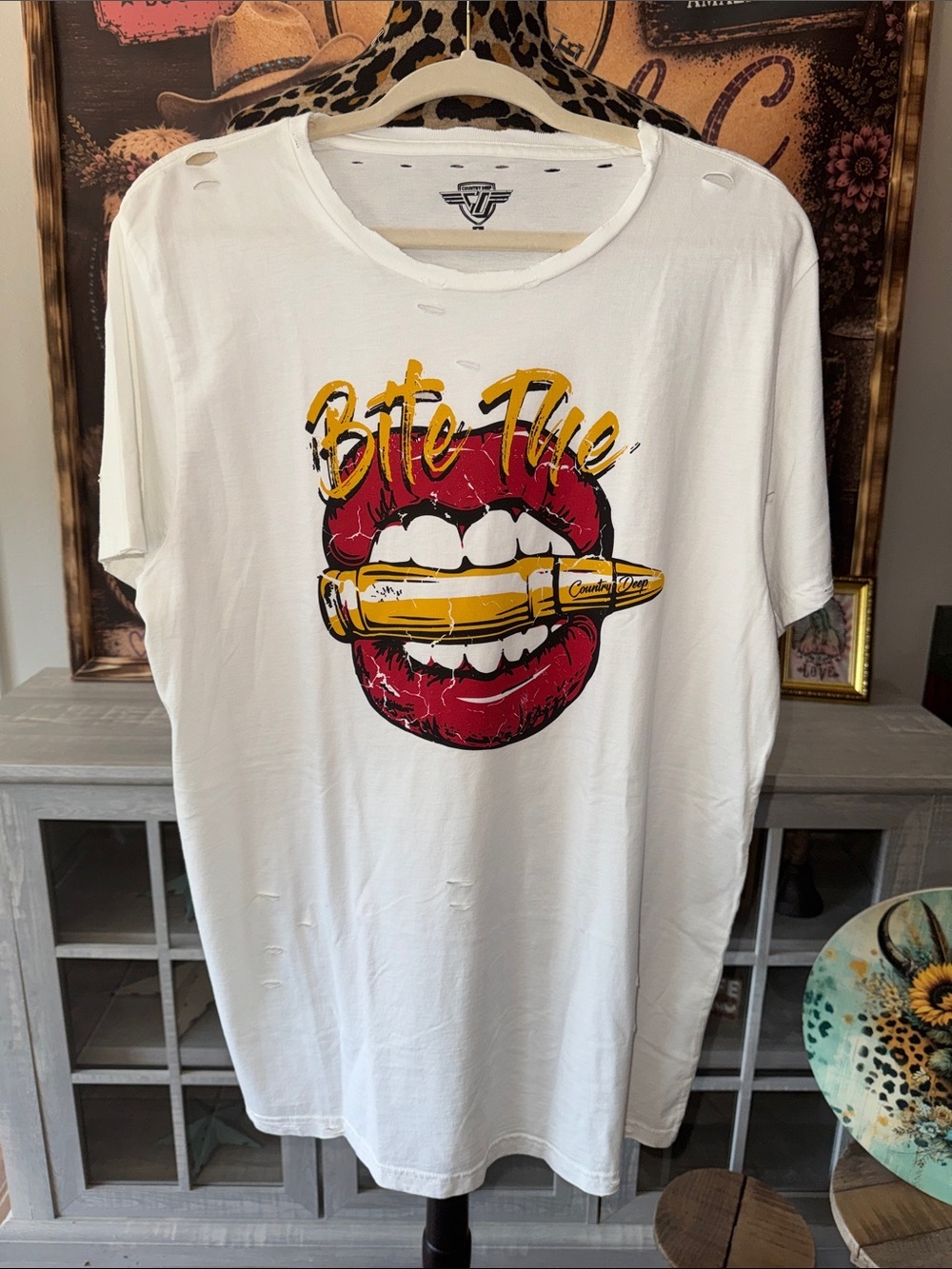 Country Deep  Bite The Bullet Tee with Rips Size XL